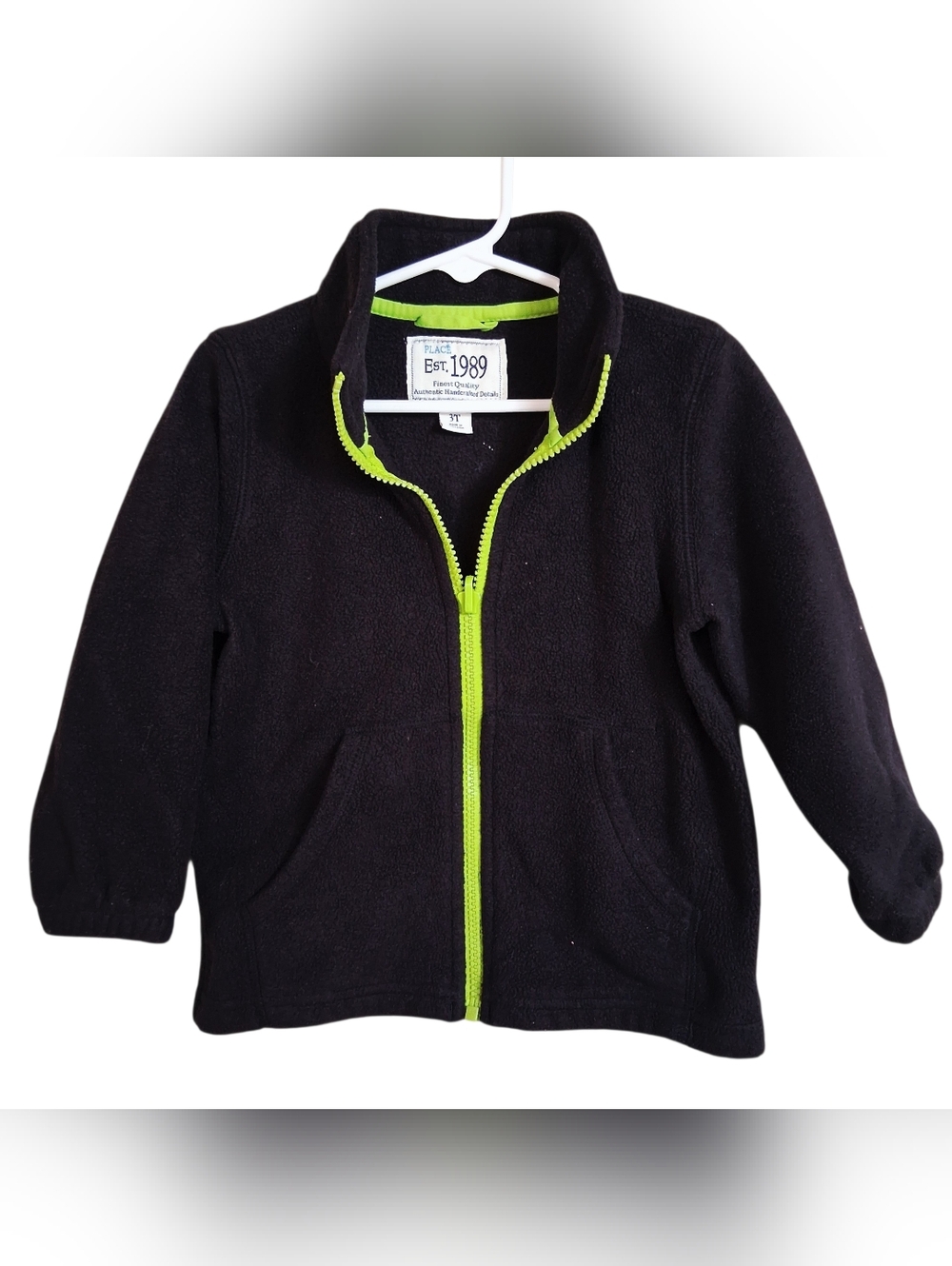 Children’s Place | Black Fleece Neon Green Trim Zip Jacket - Size 3T Boy